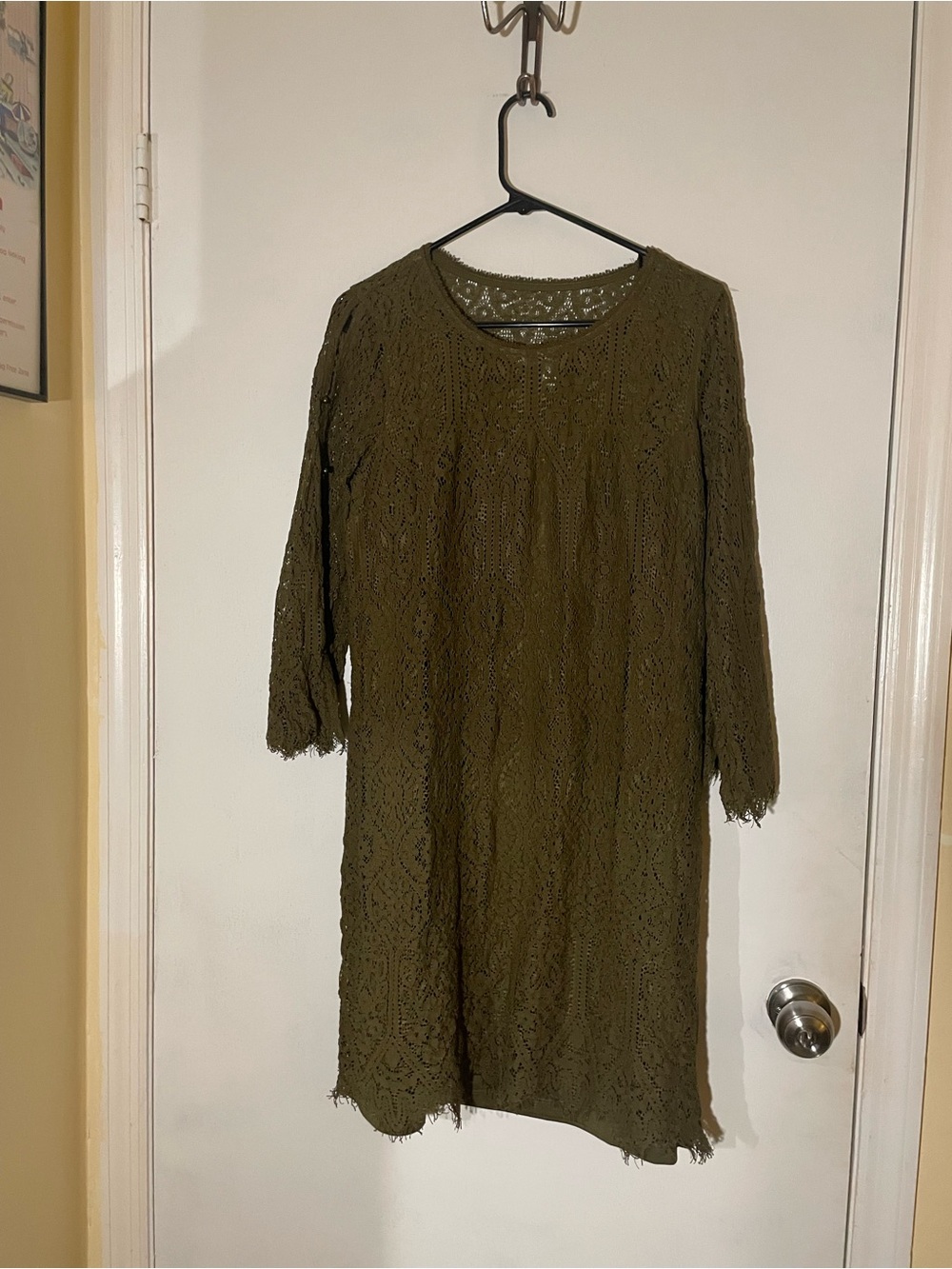 Danny & Nicole Olive Green Crochet Lace Midi Dress